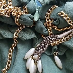 Meghan LA Olive Green Dress Gold chain Bead